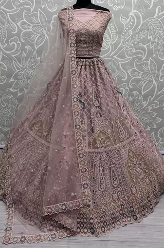 peach sequins net lehenga set choli with dupatta