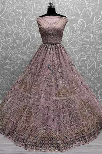 peach sequins net lehenga set choli with dupatta