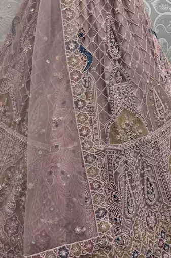 peach sequins net lehenga set choli with dupatta