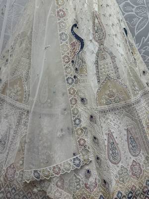 off white sequins net wedding lehenga set choli with dupatta with dupatta 4