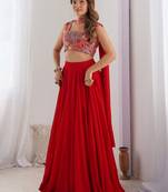 Red Georgette Party Wear Lehenga Choli With Dupatta - Full stitched