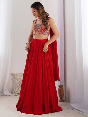 red georgette party lehenga set choli with dupatta with dupatta  full stitched 4
