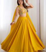 Yellow Haldi Plain Lehenga Choli for Women