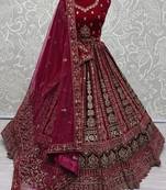 Pink Dori Work Velvet Bridal Lehenga Choli With Two Dupatta