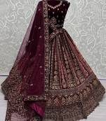 Maroon Velvet Bridal Lehenga Choli With Double Dupatta
