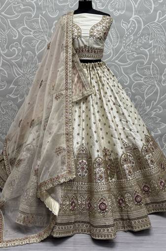 Off-White Silk Bridal Lehenga Choli With Double Dupatta