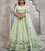 Mint Green Sequins Net Wedding Wear Lehenga Choli