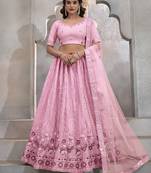 Pink Thread Embroidered Net Bridesmaid Lehenga Choli