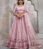 Dark Peach Sequins Net Designer Lehenga Choli With Dupatta