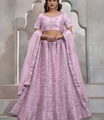 Lavender Thread Embroidered Net Bridesmaid Lehenga Choli