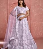 Lavender Thread Embroidered Net Lehenga Choli
