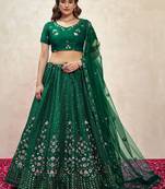Green Sequins Net Mehendi Wear Lehenga Choli With Dupatta