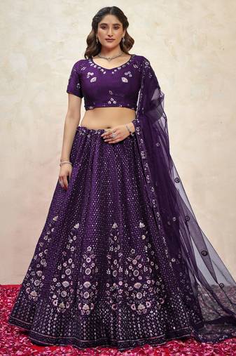 Purple Thread Embroidered Net Designer Lehenga Choli