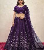 Purple Thread Embroidered Net Designer Lehenga Choli