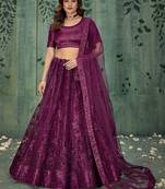 Wine Sequins Net Designer Lehenga Choli With Dupatta