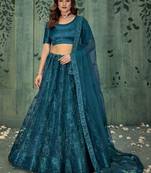 Teal Net Sequin Work Lehenga