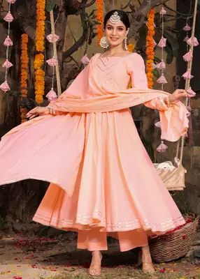 Peach Heavy Gota Work Full Flared Anarkali Set  1