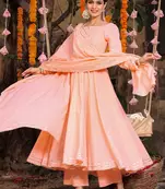 Peach Heavy Gota Work Full Flared Anarkali Set 