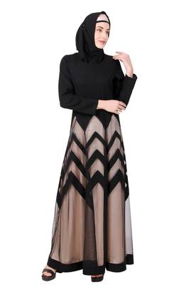Designer Zig Zag Pattern Nida & Net Abaya 1