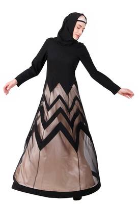 Designer Zig Zag Pattern Nida & Net Abaya 2