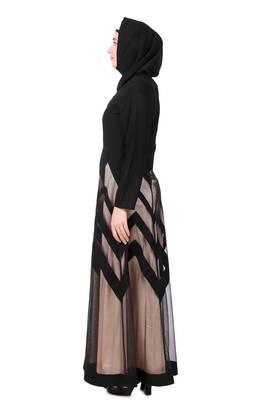 Designer Zig Zag Pattern Nida & Net Abaya 3