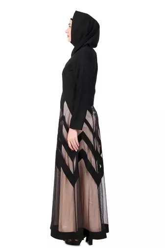 Designer Zig Zag Pattern Nida & Net Abaya