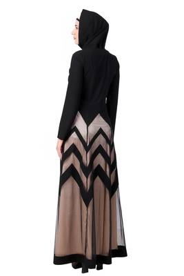 Designer Zig Zag Pattern Nida & Net Abaya 4