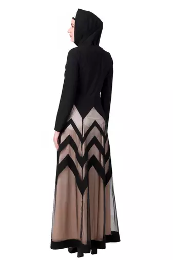 Designer Zig Zag Pattern Nida & Net Abaya