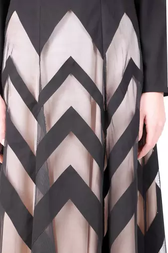 Designer Zig Zag Pattern Nida & Net Abaya