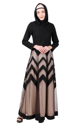 Designer Zig Zag Pattern Nida & Net Abaya 7