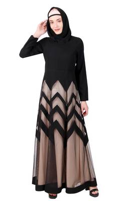 Designer Zig Zag Pattern Nida & Net Abaya 8