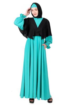 Frilled Removable Jacket With Flared Abaya 1