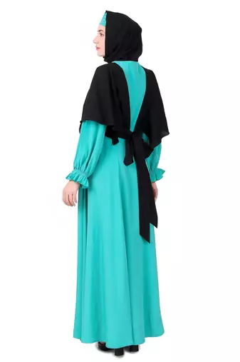 Frilled Removable Jacket With Flared Abaya