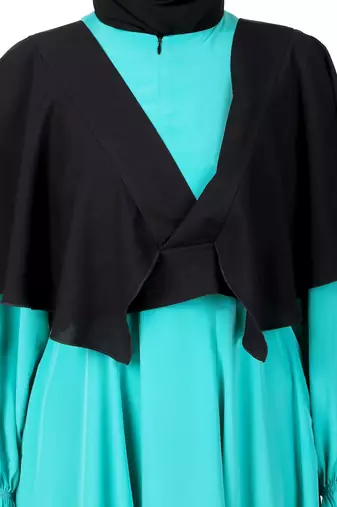 Frilled Removable Jacket With Flared Abaya