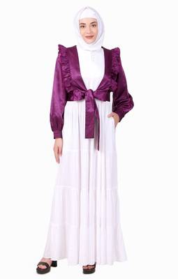 Multi Vertical Layer Abaya With Purple Satin Jacket 1