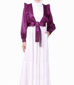 Multi Vertical Layer Abaya With Purple Satin Jacket