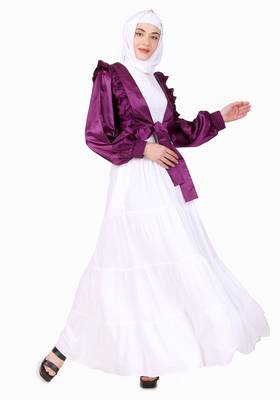 Multi Vertical Layer Abaya With Purple Satin Jacket 2