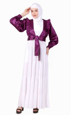 Multi Vertical Layer Abaya With Purple Satin Jacket 3