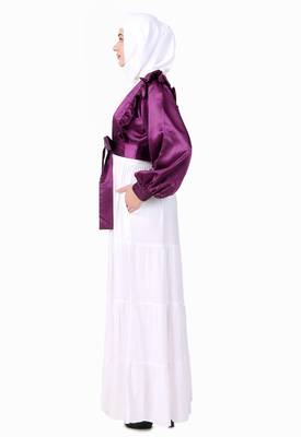 Multi Vertical Layer Abaya With Purple Satin Jacket 4