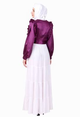 Multi Vertical Layer Abaya With Purple Satin Jacket 5