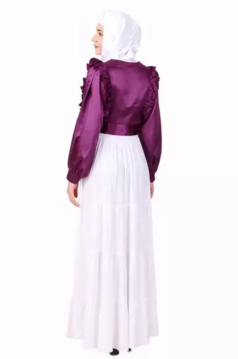 Multi Vertical Layer Abaya With Purple Satin Jacket