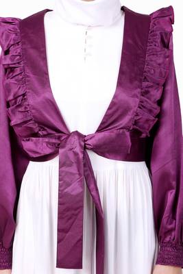Multi Vertical Layer Abaya With Purple Satin Jacket 6