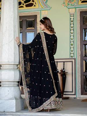 Black georgette zari sequins embroidered flared gown with heavy dupatta 2