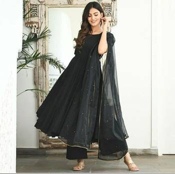 Black Short A Line Anarkali With Palazzo & Heavy Dupatta 1