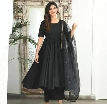 Black Short A Line Anarkali With Palazzo & Heavy Dupatta 2