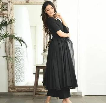 Black Short A Line Anarkali With Palazzo & Heavy Dupatta 3