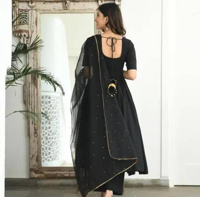 Black Short A Line Anarkali With Palazzo & Heavy Dupatta
