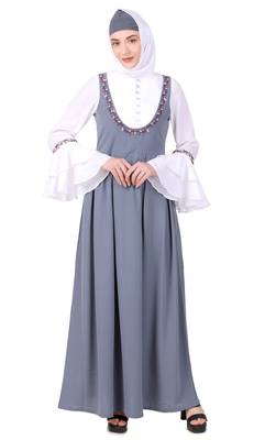 Dual color dungaree look embroidered abaya 1
