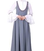 Dual color dungaree look embroidered abaya