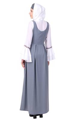 Dual color dungaree look embroidered abaya 2